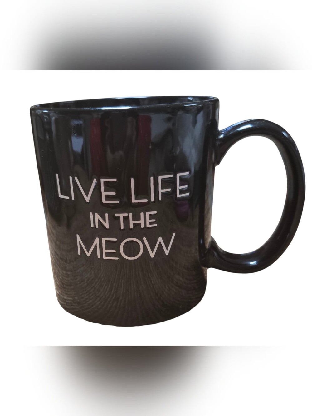 "Live Life in the Meow"  Black Ceramic Mug Brand New